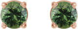 14K Gold Natural Green Sapphire Round 4-Prong Lightweight Stud Earrings - Rose Gold - view 2
