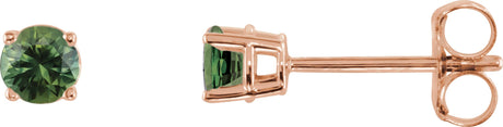 14K Gold Natural Green Sapphire Round 4-Prong Lightweight Stud Earrings - Rose Gold