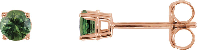 14K Gold Natural Green Sapphire Round 4-Prong Lightweight Stud Earrings - Rose Gold
