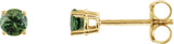 14K Gold Natural Green Sapphire Round 4-Prong Lightweight Stud Earrings - Yellow Gold