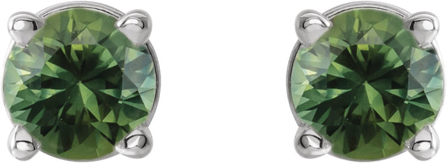 14K Gold Natural Green Sapphire Round 4-Prong Lightweight Stud Earrings - White Gold - view 2