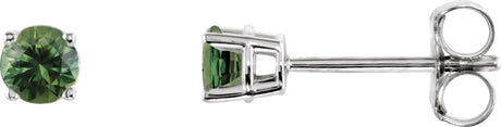 14K Gold Natural Green Sapphire Round 4-Prong Lightweight Stud Earrings - White Gold