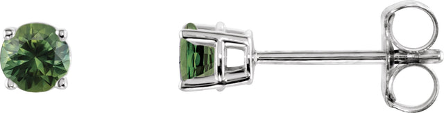 14K Gold Natural Green Sapphire Round 4-Prong Lightweight Stud Earrings - White Gold