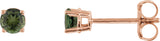 14K Gold Natural Green Tourmaline Round 4-Prong Lightweight Stud Earrings - Rose Gold