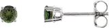 14K Gold Natural Green Tourmaline Round 4-Prong Lightweight Stud Earrings - White Gold