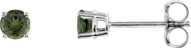 14K Gold Natural Green Tourmaline Round 4-Prong Lightweight Stud Earrings - White Gold