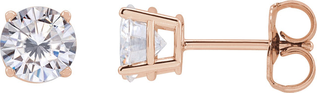 14K Gold Lab-Grown Moissanite Round 4-Prong Lightweight Stud Earrings - Rose Gold
