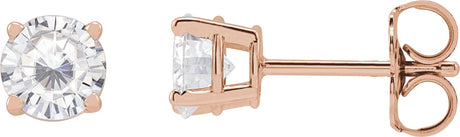 14K Gold Lab-Grown Moissanite Round 4-Prong Lightweight Stud Earrings - Rose Gold