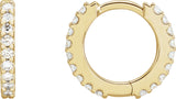 14K Gold Round Natural Diamond Accented Huggie Earrings II - Yellow Gold