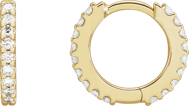 14K Gold Round Natural Diamond Accented Huggie Earrings II - Yellow Gold