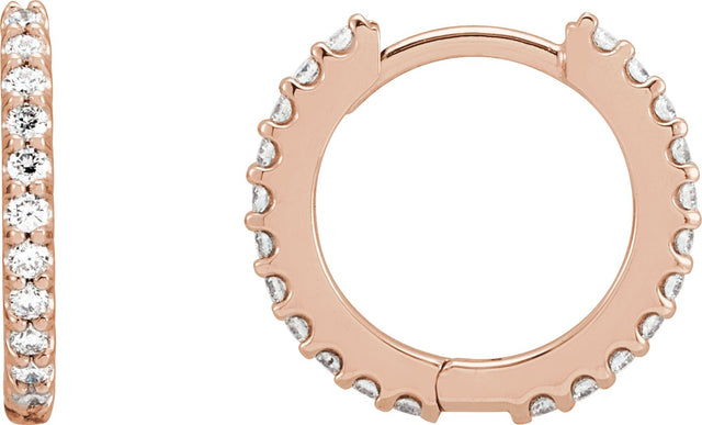 14K Gold Round Natural Diamond Accented Huggie Earrings II - Rose Gold