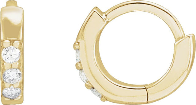 14K Gold Round Natural Diamond Accented Huggie Earrings – 1.3-2mm Stones - Yellow Gold