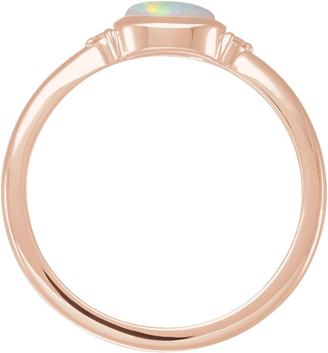 14K Gold Natural White Opal Bezel-Set Cabochon Ring – .03 CTW - Rose Gold - view 2