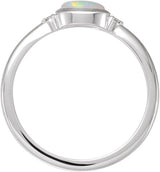 14K Gold Natural White Opal Bezel-Set Cabochon Ring – .03 CTW - White Gold - view 2