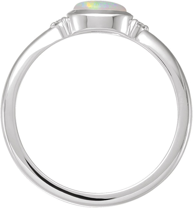 Platinum Natural White Opal Bezel-Set Cabochon Ring – .03 CTW - view 2