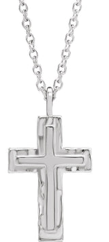 Platinum Textured Cross Necklace or Pendant