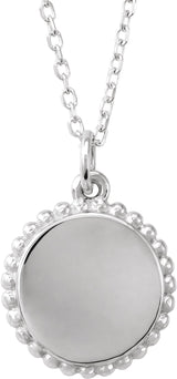 10K Gold Engravable Beaded Disc Necklace or Pendant - White Gold