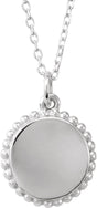 10K Gold Engravable Beaded Disc Necklace or Pendant - White Gold