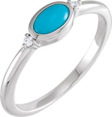 Platinum Natural Turquoise Bezel-Set Cabochon Ring – .03 CTW