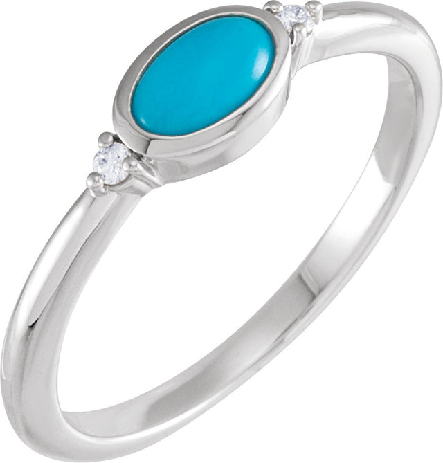 Platinum Natural Turquoise Bezel-Set Cabochon Ring – .03 CTW