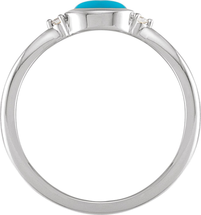 14K Gold Natural Turquoise Bezel-Set Cabochon Ring – .03 CTW - White Gold - view 2