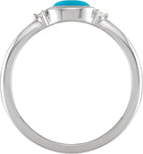 Platinum Natural Turquoise Bezel-Set Cabochon Ring – .03 CTW - view 2