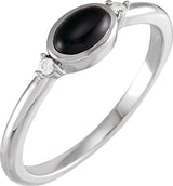 14K Gold Natural Black Onyx Bezel-Set Cabochon Ring – .03 CTW - White Gold
