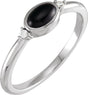 Platinum Natural Black Onyx Bezel-Set Cabochon Ring – .03 CTW