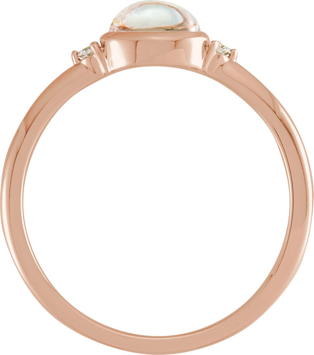 14K Gold Natural Rainbow Moonstone Bezel-Set Cabochon Ring – .03 CTW - Rose Gold - view 2