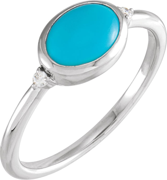 Platinum Natural Turquoise Bezel-Set Cabochon Ring – .03 CTW