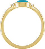 14K Gold Natural Turquoise Bezel-Set Cabochon Ring – .03 CTW - Yellow Gold - view 2