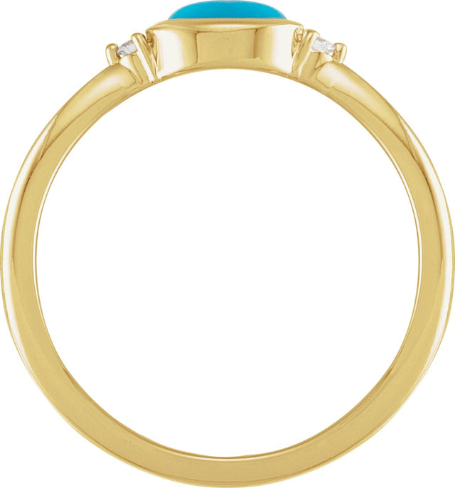 14K Gold Natural Turquoise Bezel-Set Cabochon Ring – .03 CTW - Yellow Gold - view 2