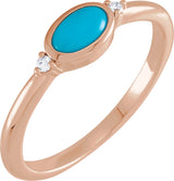 14K Gold Natural Turquoise Bezel-Set Cabochon Ring – .03 CTW - Rose Gold