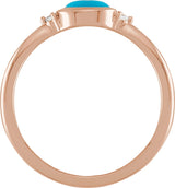 14K Gold Natural Turquoise Bezel-Set Cabochon Ring – .03 CTW - Rose Gold - view 2