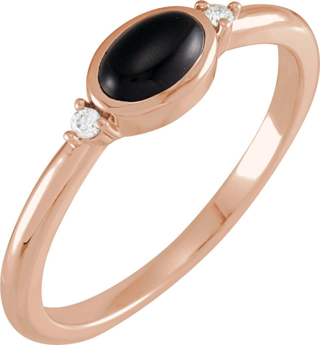 14K Gold Natural Black Onyx Bezel-Set Cabochon Ring – .03 CTW - Rose Gold