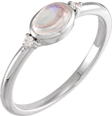 Platinum Natural Rainbow Moonstone Bezel-Set Cabochon Ring – .03 CTW