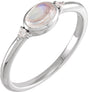 Platinum Natural Rainbow Moonstone Bezel-Set Cabochon Ring – .03 CTW