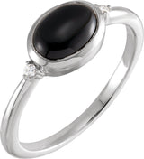 14K Gold Natural Black Onyx Bezel-Set Cabochon Ring – .03 CTW - White Gold