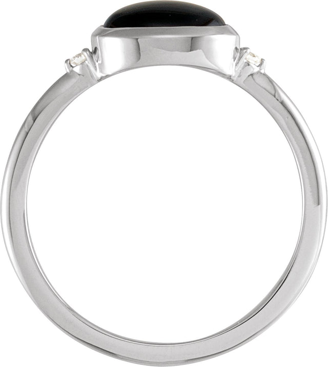 14K Gold Natural Black Onyx Bezel-Set Cabochon Ring – .03 CTW - White Gold - view 2