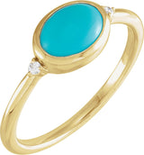 14K Gold Natural Turquoise Bezel-Set Cabochon Ring – .03 CTW - Yellow Gold