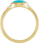 14K Gold Natural Turquoise Bezel-Set Cabochon Ring – .03 CTW - Yellow Gold - view 2