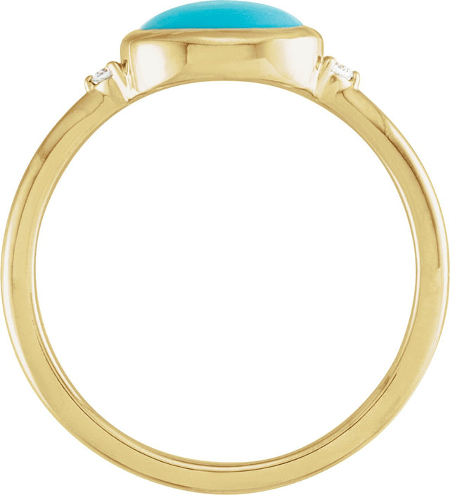 14K Gold Natural Turquoise Bezel-Set Cabochon Ring – .03 CTW - Yellow Gold - view 2