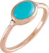 14K Gold Natural Turquoise Bezel-Set Cabochon Ring – .03 CTW - Rose Gold