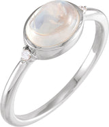 14K Gold Natural Rainbow Moonstone Bezel-Set Cabochon Ring – .03 CTW - White Gold