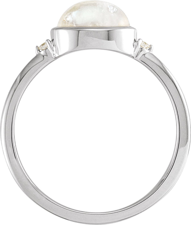 Platinum Natural Rainbow Moonstone Bezel-Set Cabochon Ring – .03 CTW - view 2
