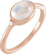14K Gold Natural Rainbow Moonstone Bezel-Set Cabochon Ring – .03 CTW - Rose Gold