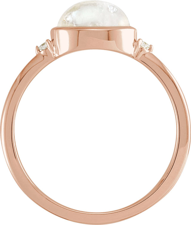 14K Gold Natural Rainbow Moonstone Bezel-Set Cabochon Ring – .03 CTW - Rose Gold - view 2