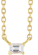 14K Gold Straight Baguette Natural Diamond Solitaire Necklace - Yellow Gold