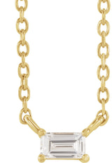 14K Gold Straight Baguette Natural Diamond Solitaire Necklace - Yellow Gold