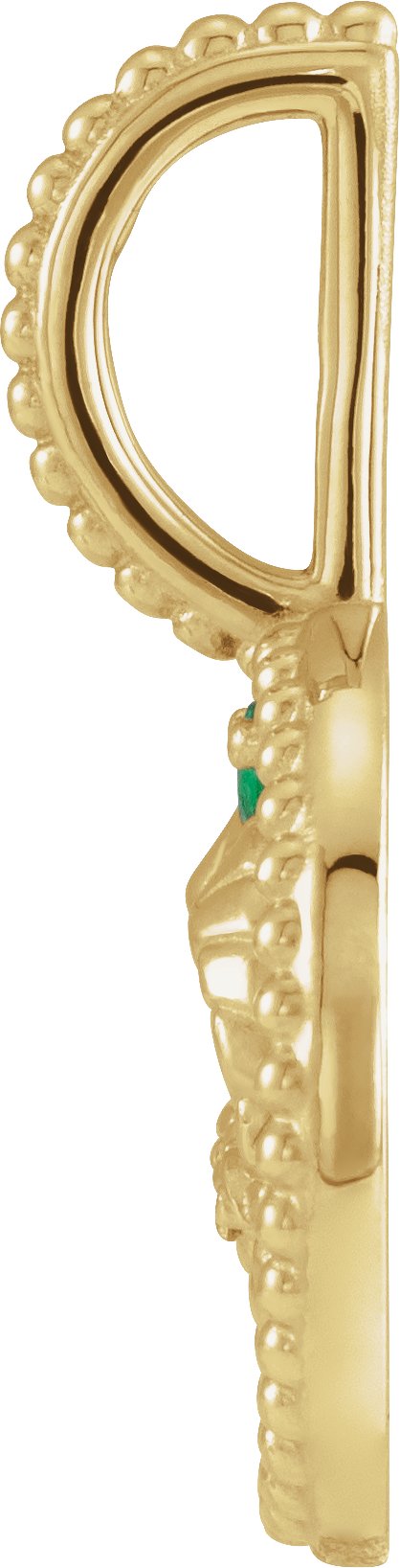 14K Gold Round Natural Emerald & Natural Diamond Zodiac Pendant - Yellow Gold - view 8